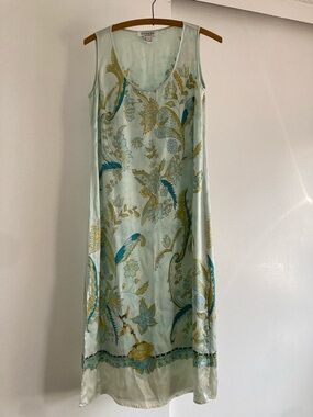 Citron Mint and Teal Floral Silk Slip